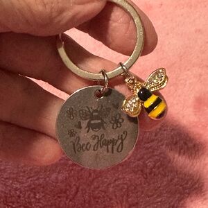 Bee Happy Keychain with Gold and Yellow Accents source unknown